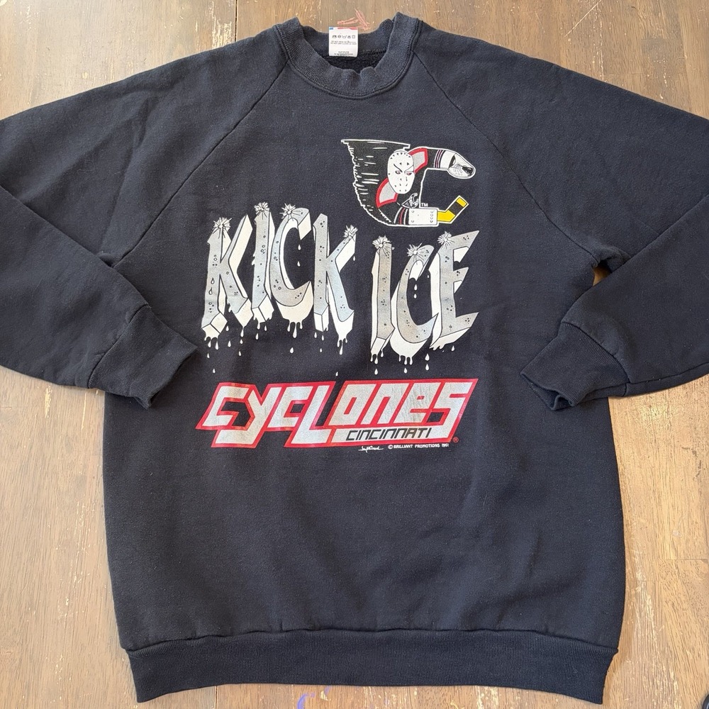 Cincinnati Cyclones 90s Hoodie Mens Large Black Hockey Sweatshirt Vintage Crew